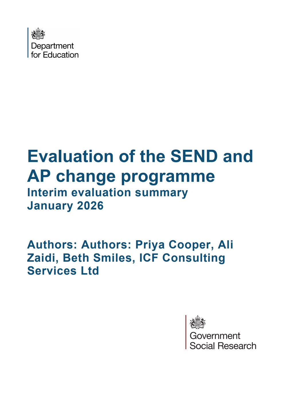 DFE-RR 1600 Evaluation of the SEND and AP change programme. Interim evaluation summary. January 2026
