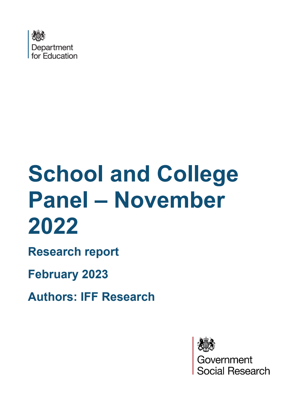 DFE-RR1328 School and College Panel – November 2022. Research report. Updated, January 2026