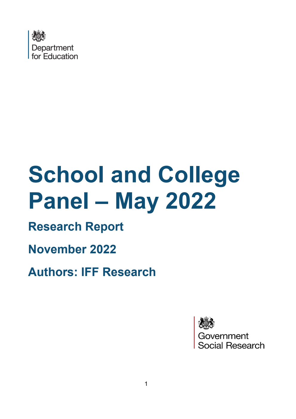 DFE-RR1291 School and College Panel – May 2022. Research report. Updated, January 2026