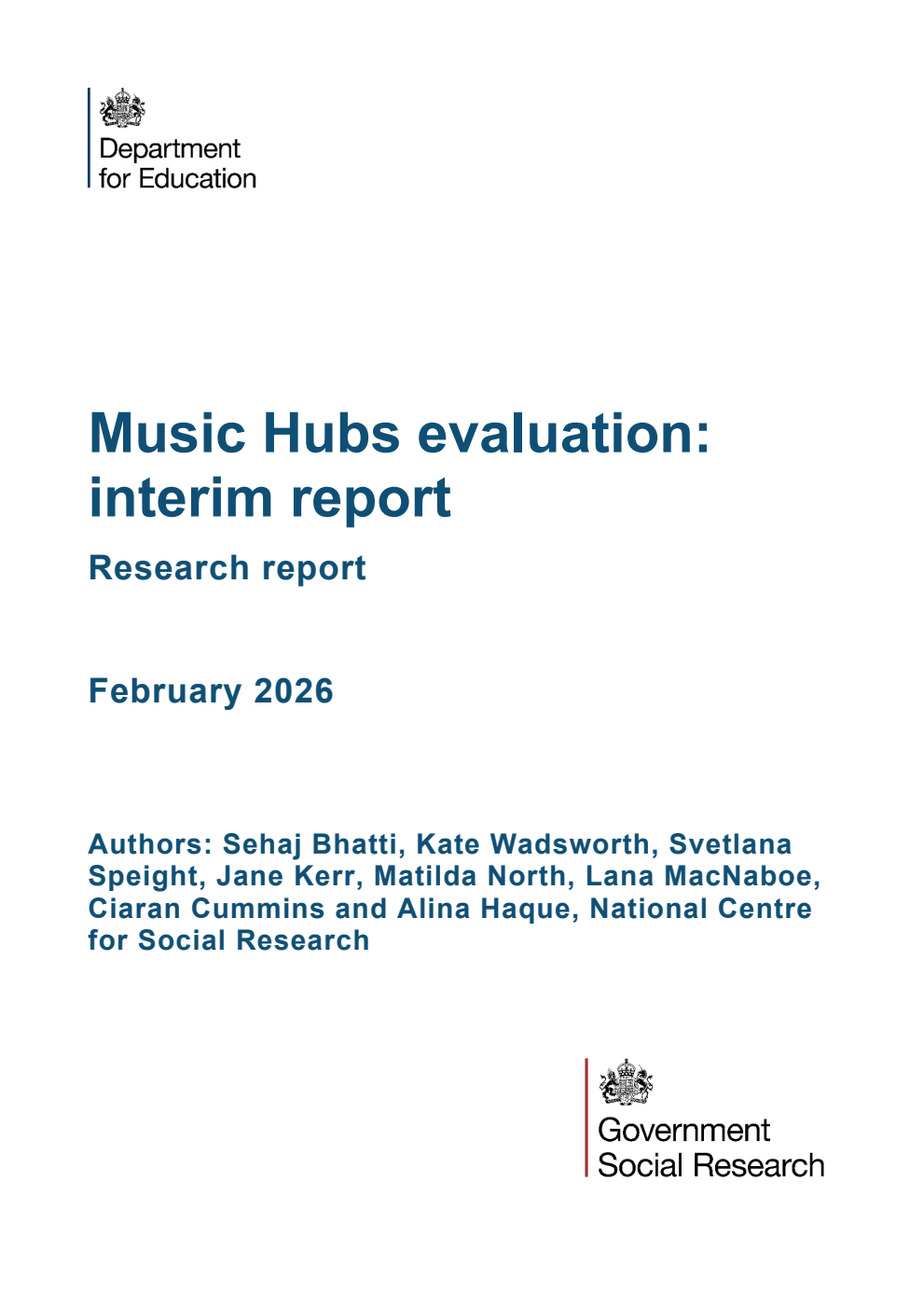 DFE-RR 1582 Music Hubs evaluation: interim report. Research report. February 2026