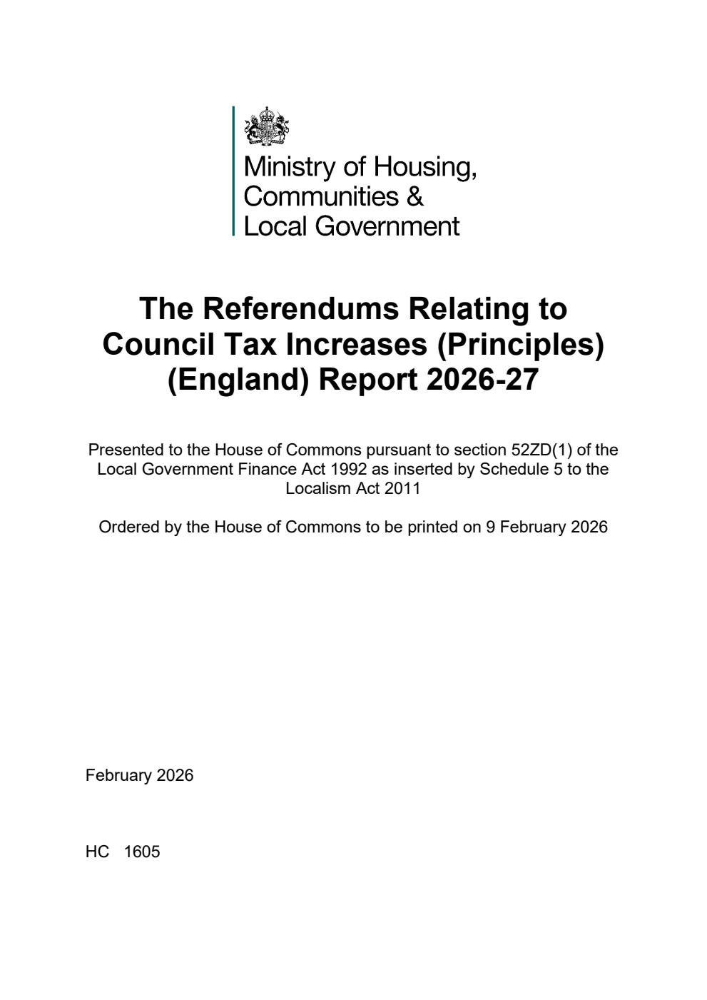 The Referendums Relating to Council Tax Increases (Principles) (England) Report 2026-27
