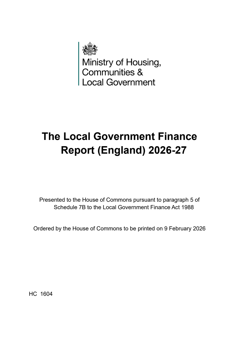The Local Government Finance Report (England) 2026-27