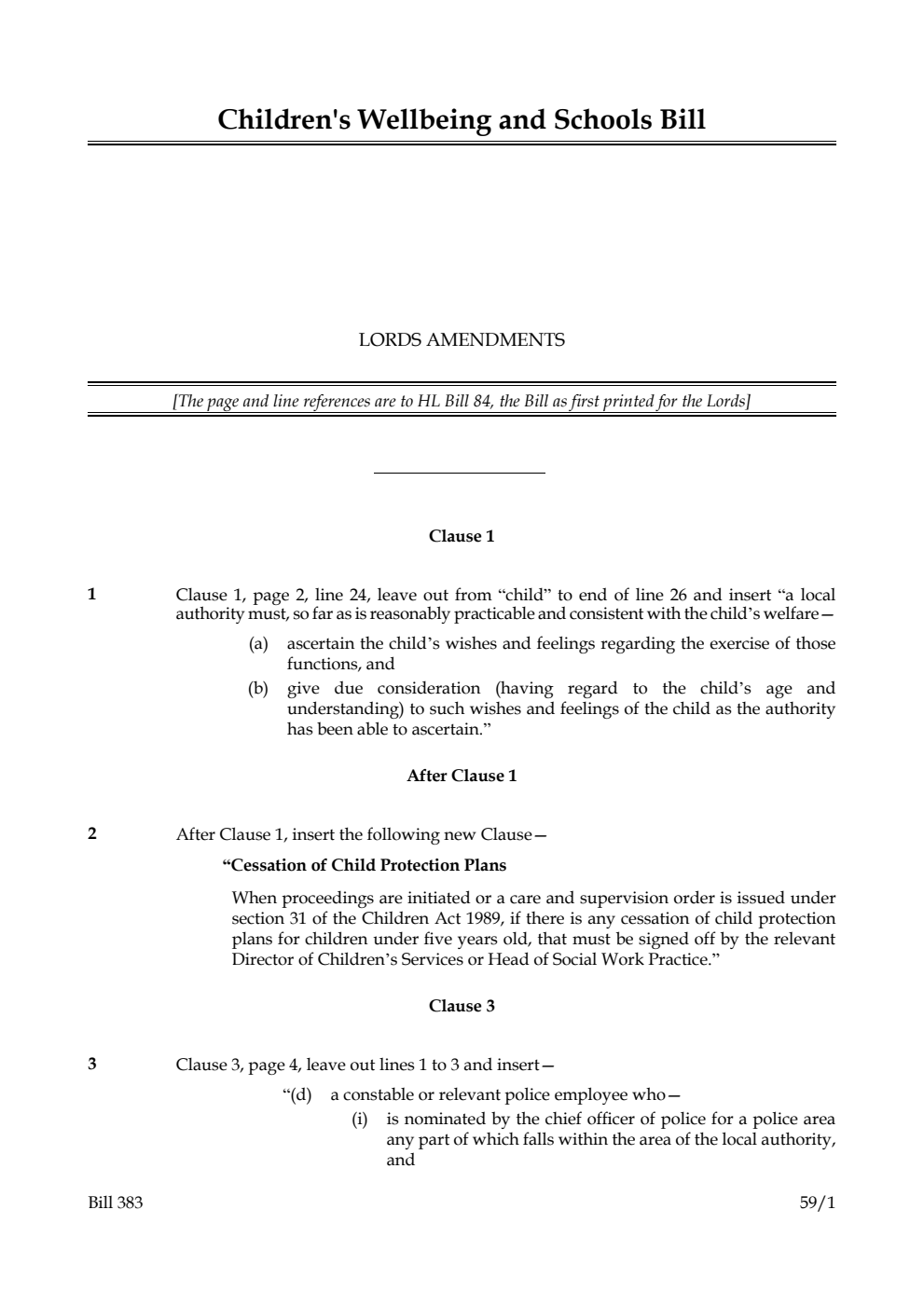 Children's Wellbeing and Schools Bill Lords amendments