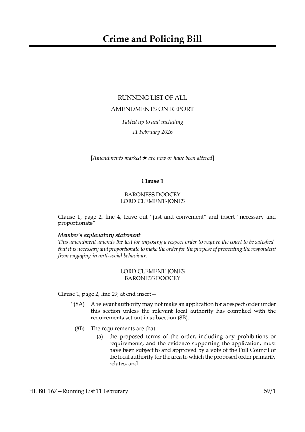 Crime and Policing Bill Running List of all amendments on report tabled up to and including 11 February 2026