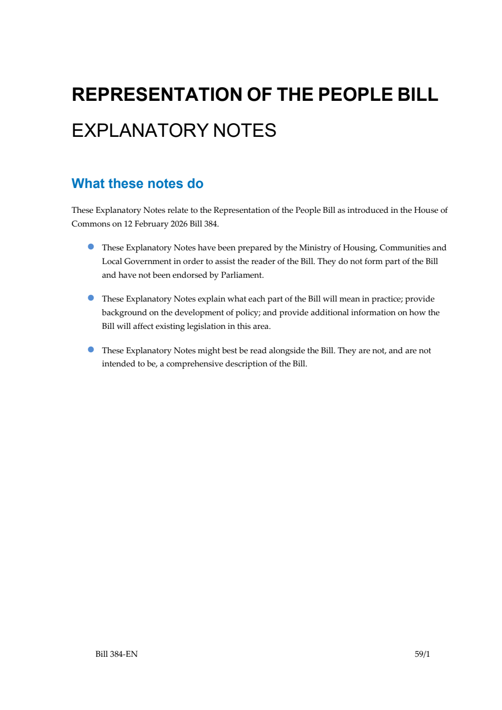 Representation of the People Bill Explanatory Notes