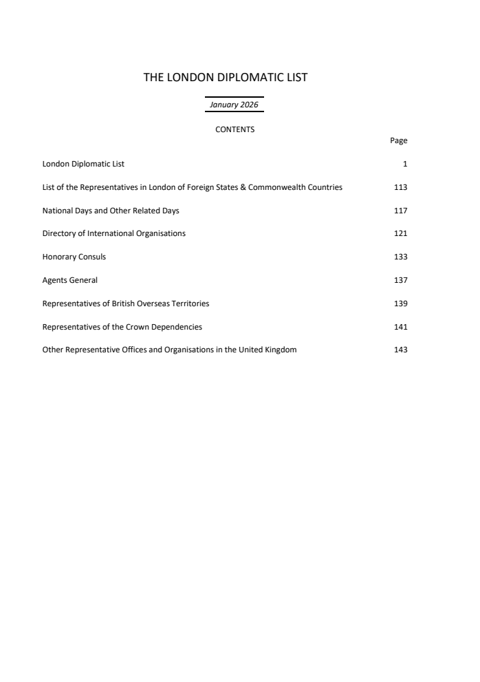 The London Diplomatic List 2026