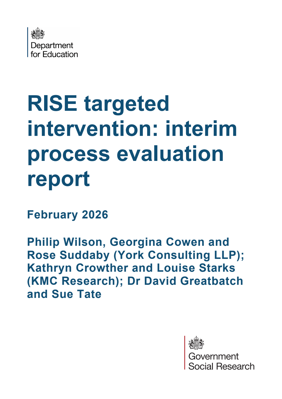 DFE-RR 1599 RISE targeted intervention: interim process evaluation report. February 2026