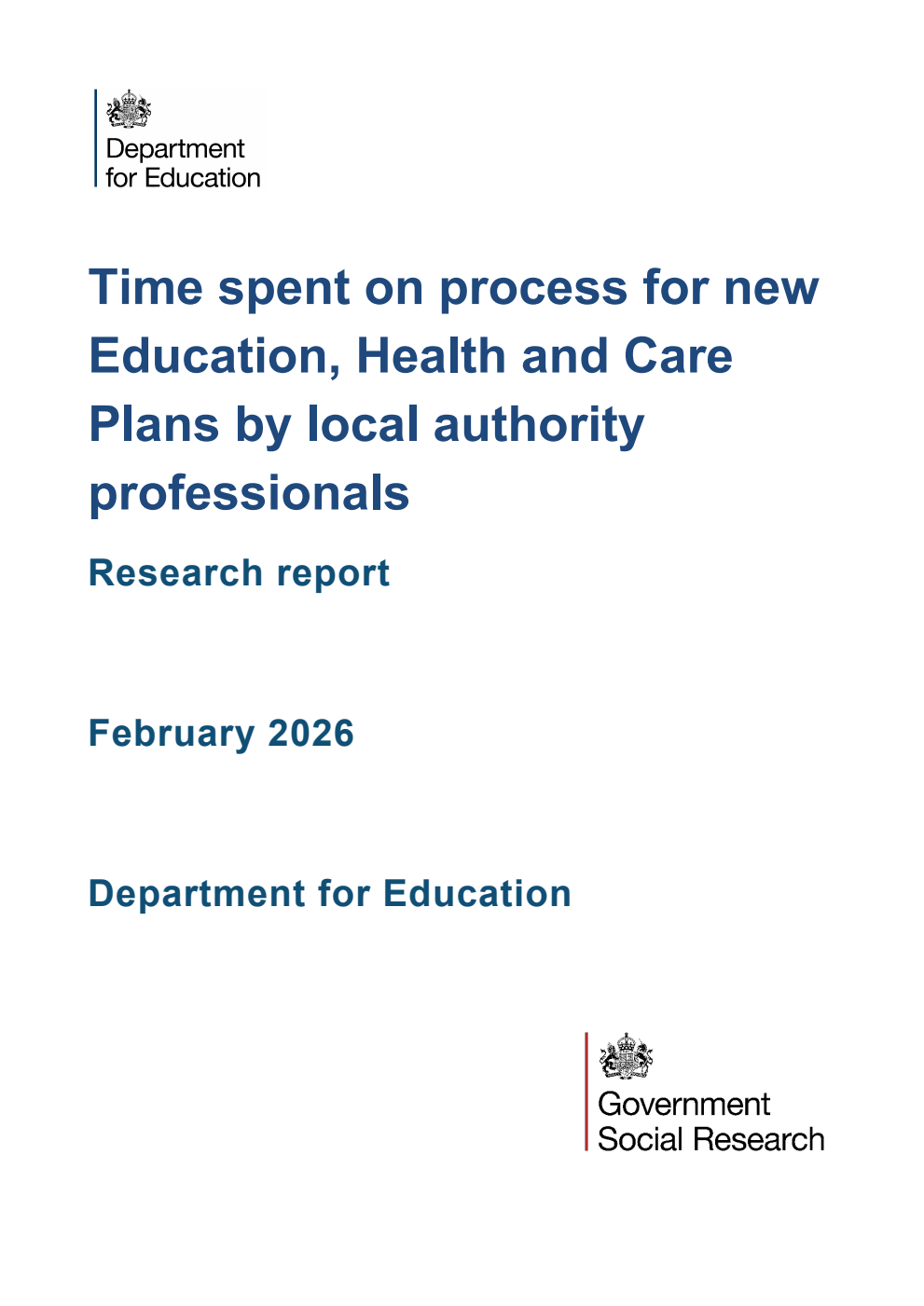 DFE-RR 1598 Time spent on process for new Education, Health and Care Plans by local authority professionals. Research report. February 2026