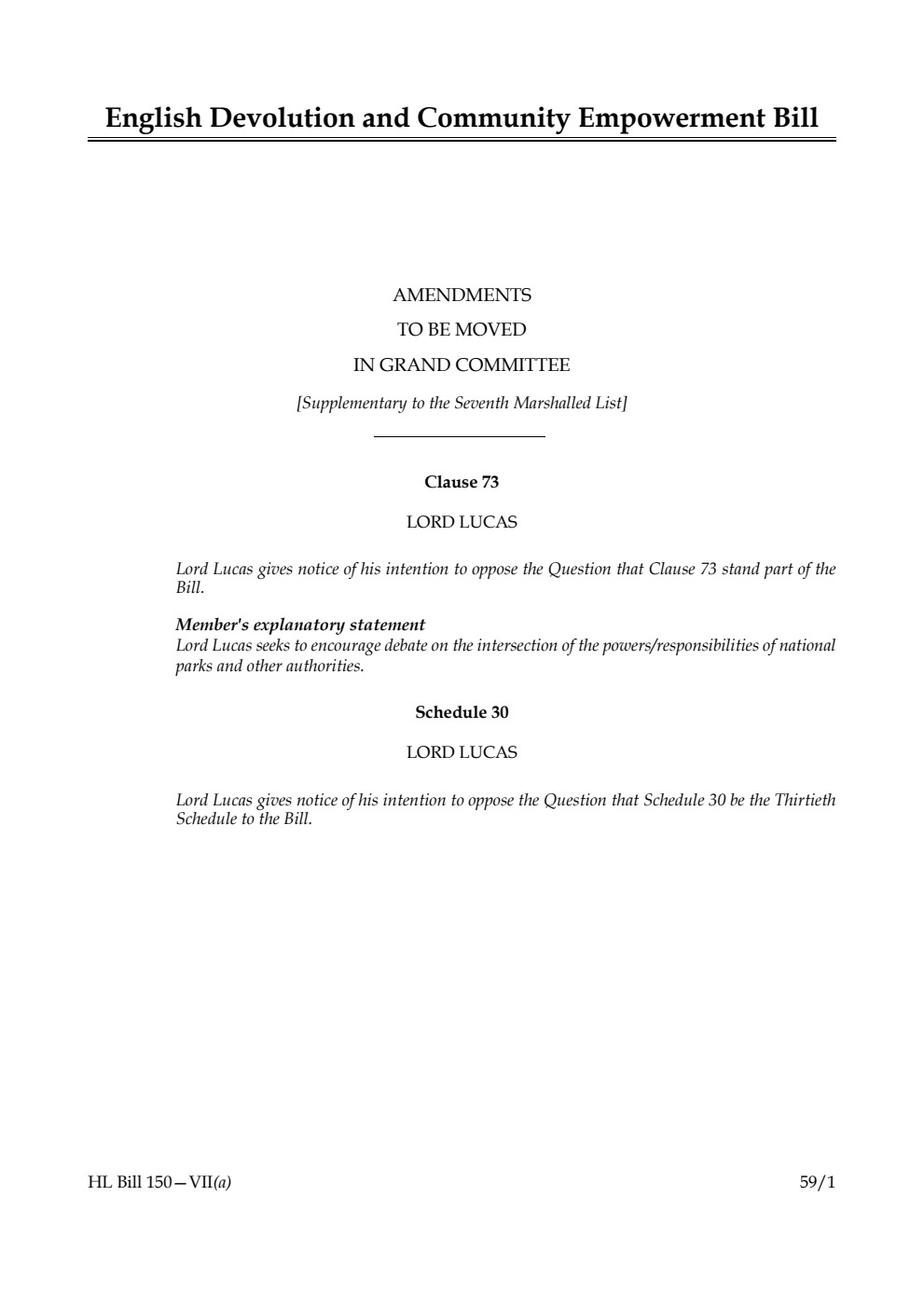English Devolution and Community Empowerment Bill Amendments to be moved in Grand Committee [Supplementary to the Seventh Marshalled List]