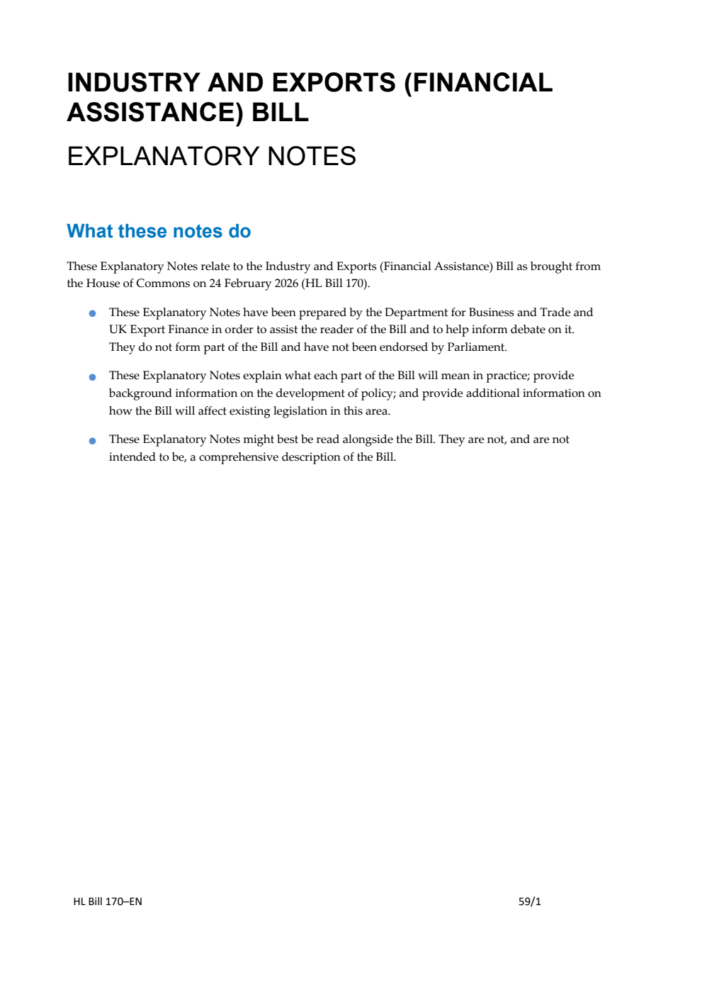 Industry and Exports (Financial Assistance) Bill Explanatory Notes
