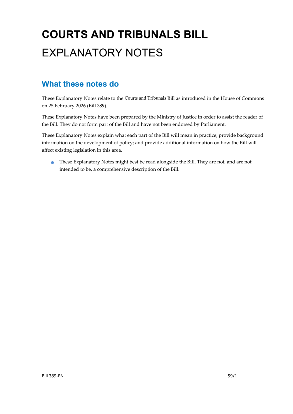 Courts and Tribunals Bill Explanatory Notes