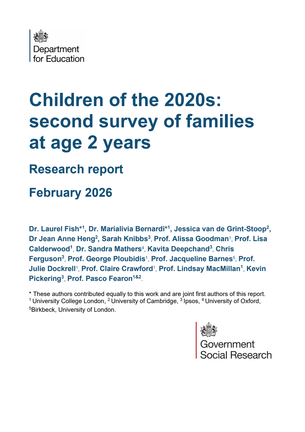DFE-RR 1601 Children of the 2020s: second survey of families at age 2 years. Research report. February 2026