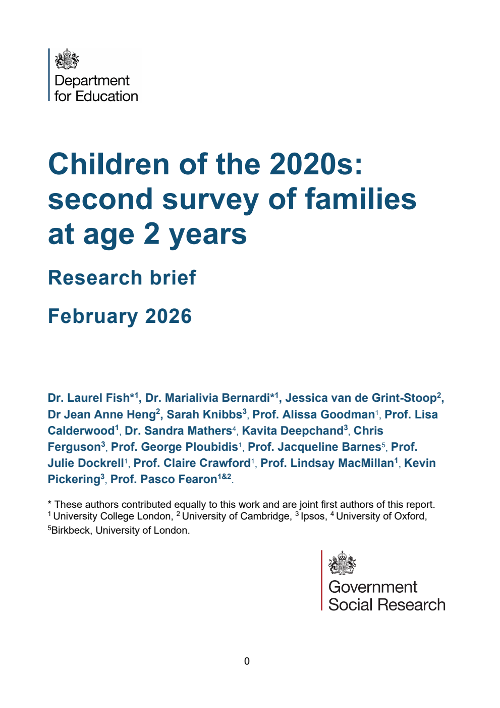 DFE-RR 1601/2 Children of the 2020s: second survey of families at age 2 years. Research brief. February 2026
