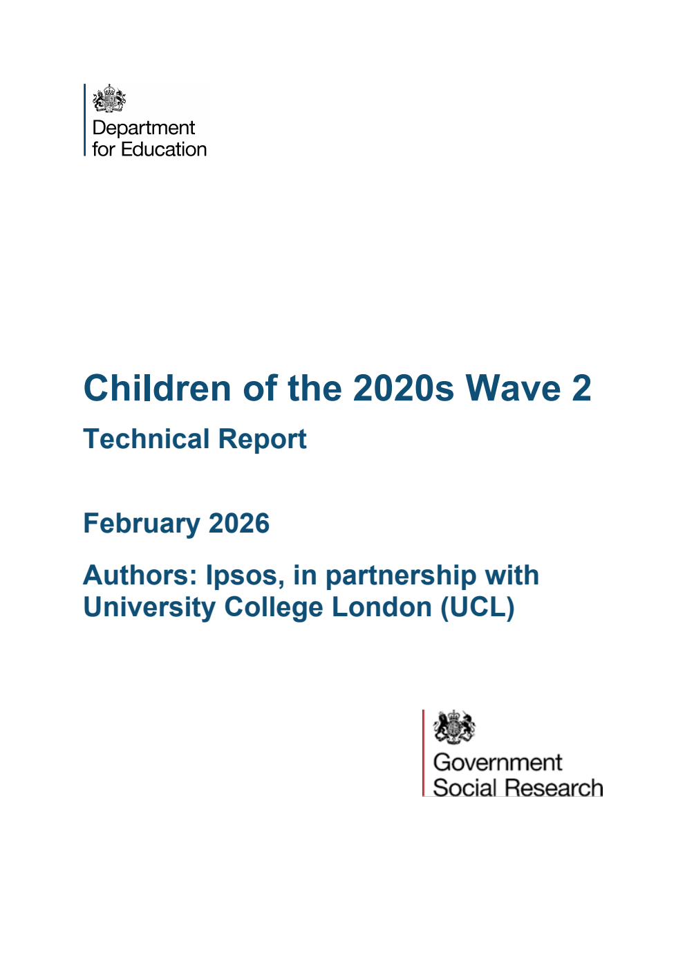 DFE-RR 1601/3 Children of the 2020s Wave 2. Technical Report. February 2026