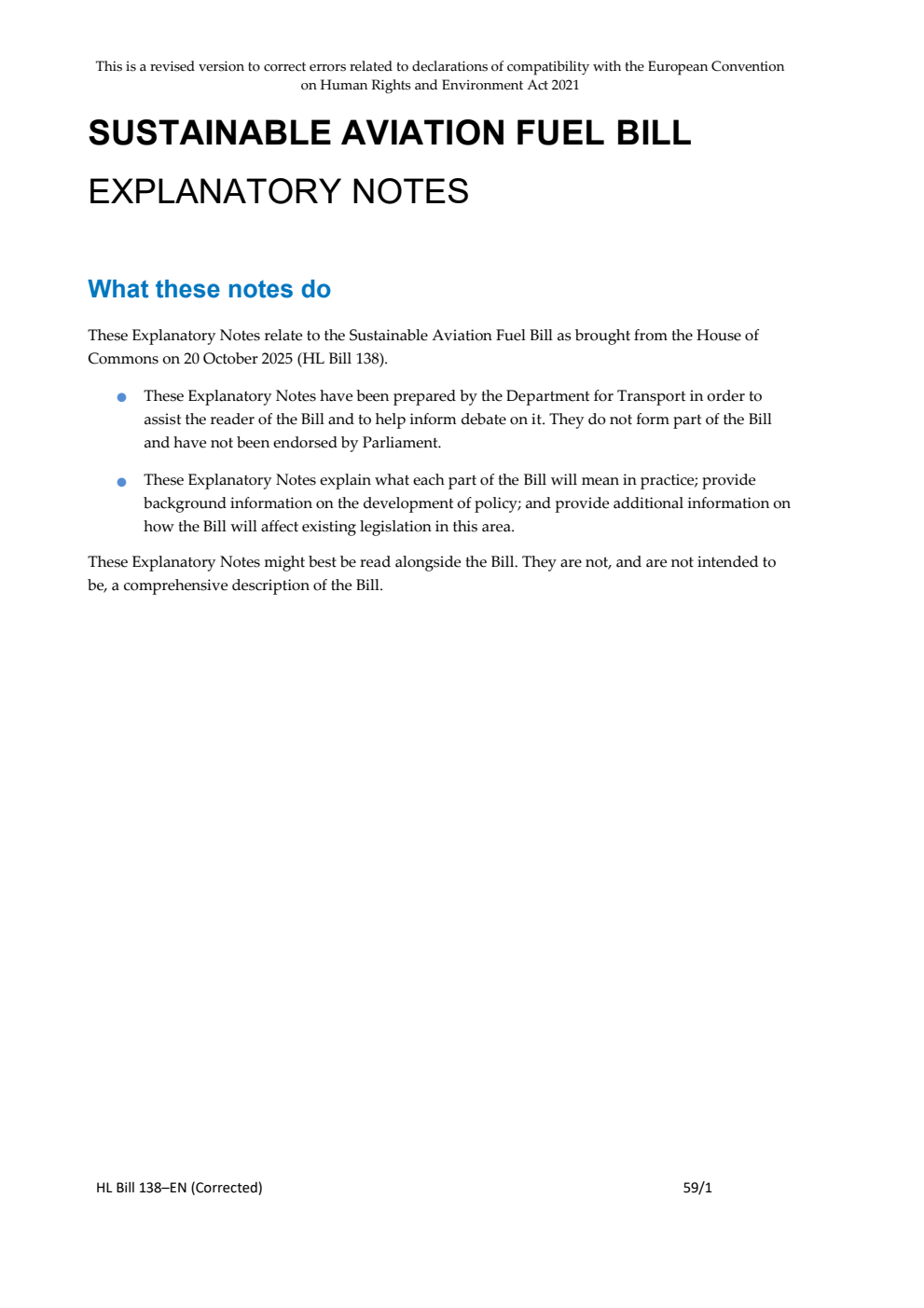 Sustainable Aviation Fuel Bill Explanatory Notes. Revised version
