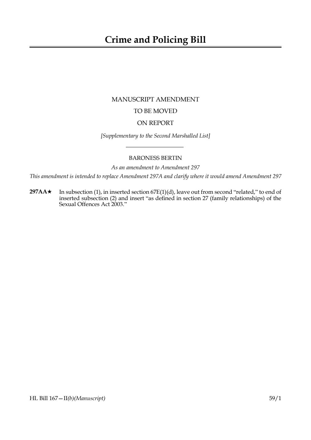 Crime and Policing Bill Manuscript amendment to be moved on report [Supplementary to the Second Marshalled List] 