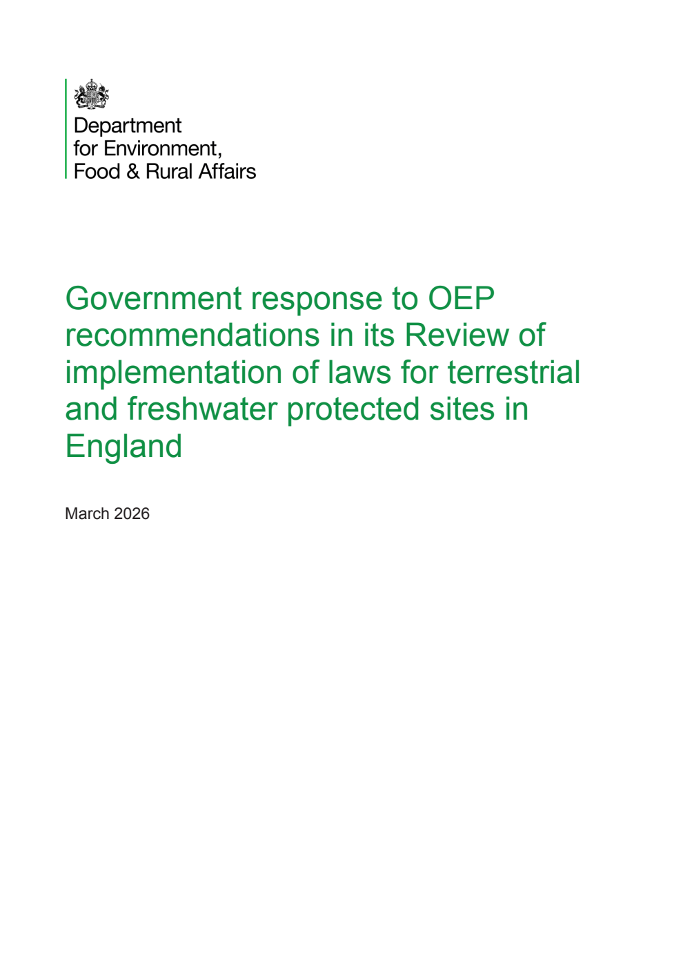 Government response to OEP recommendations in its Review of implementation of laws for terrestrial and freshwater protected sites in England