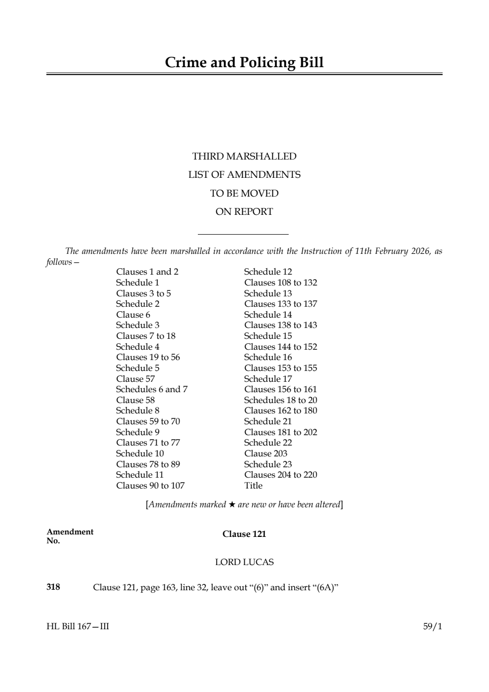 Crime and Policing Bill Third Marshalled List of amendments to be moved on report