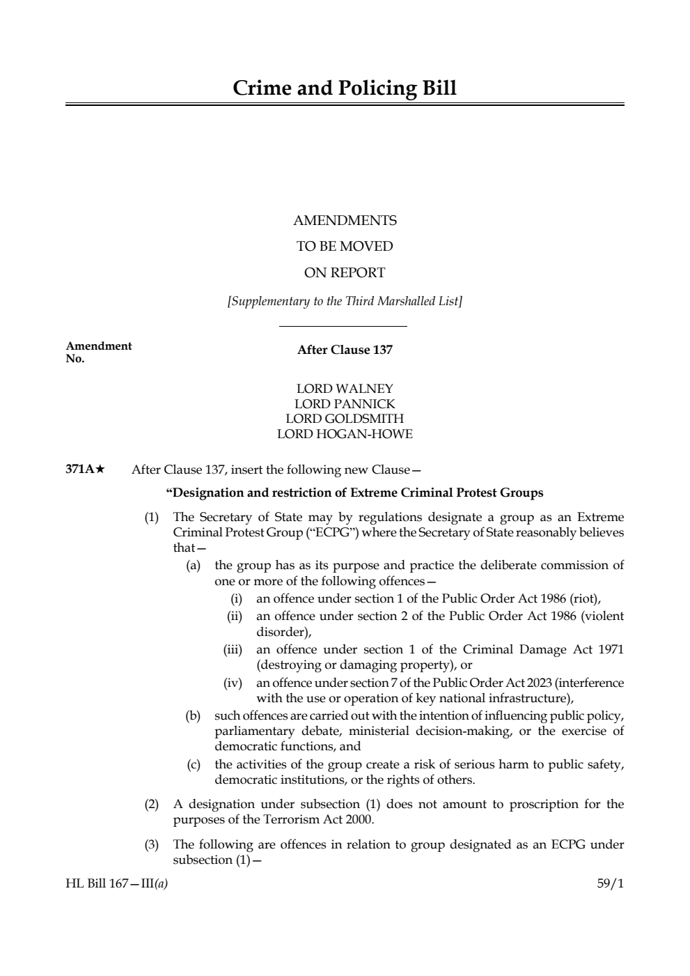 Crime and Policing Bill Amendments to be moved on report [Supplementary to the Third Marshalled List] 