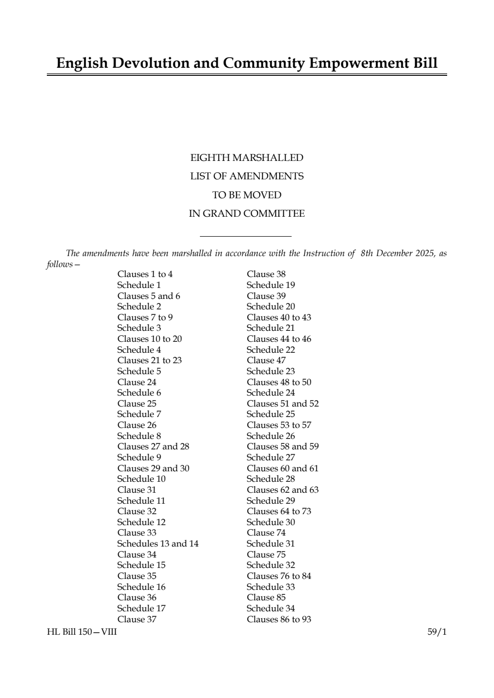English Devolution and Community Empowerment Bill Eighth Marshalled List of amendments to be moved in Grand Committee
