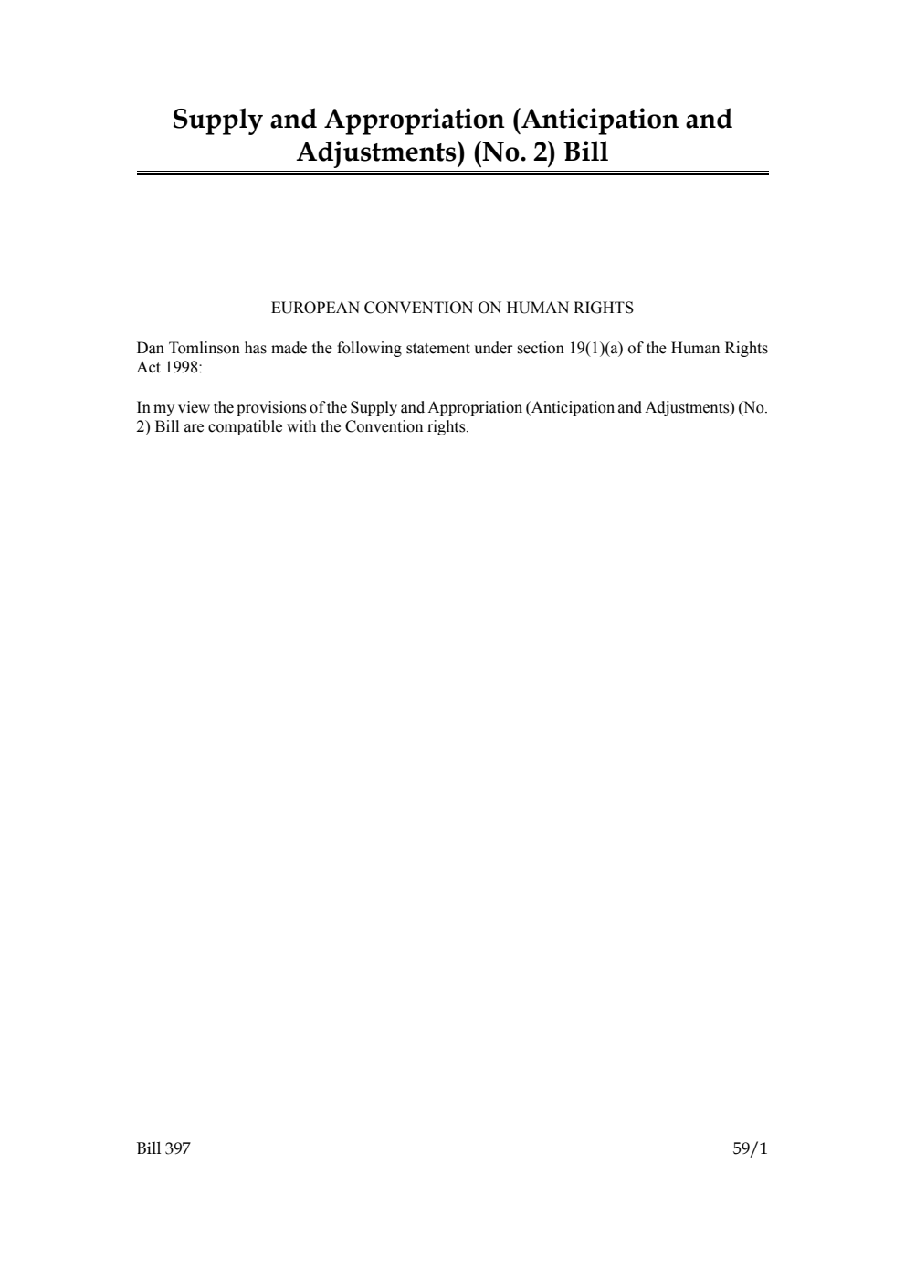 Supply and Appropriation (Anticipation and Adjustments) (No. 2) Bill