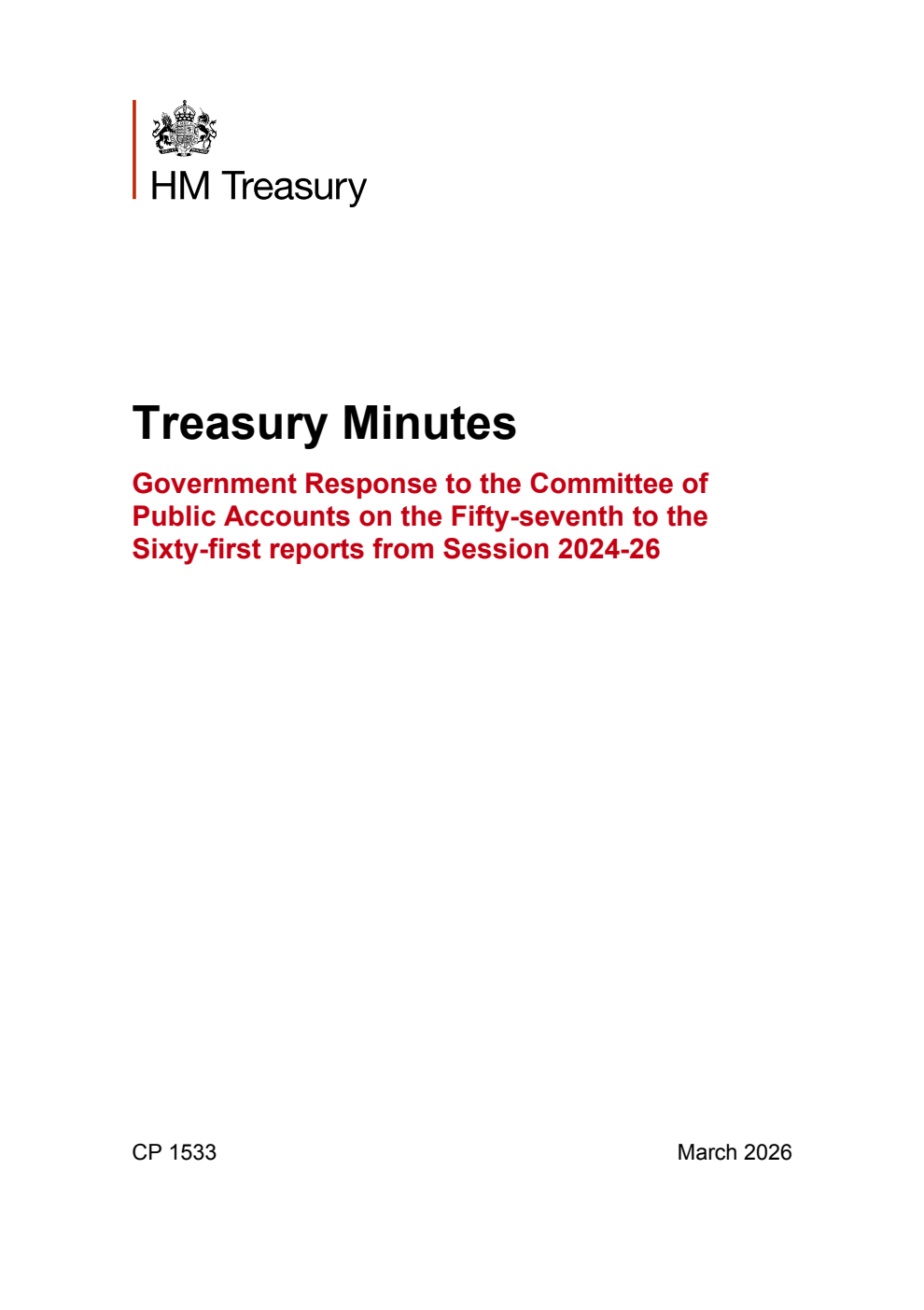 Treasury Minutes Government Response to the Committee of Public Accounts on the Fifty-seventh to the Sixty-first reports from Session 2024-26