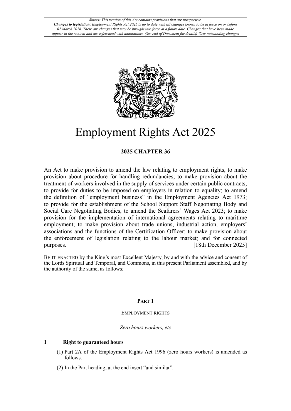 Employment Rights Act 2025: Chapter 36. Revised 02 March 2026