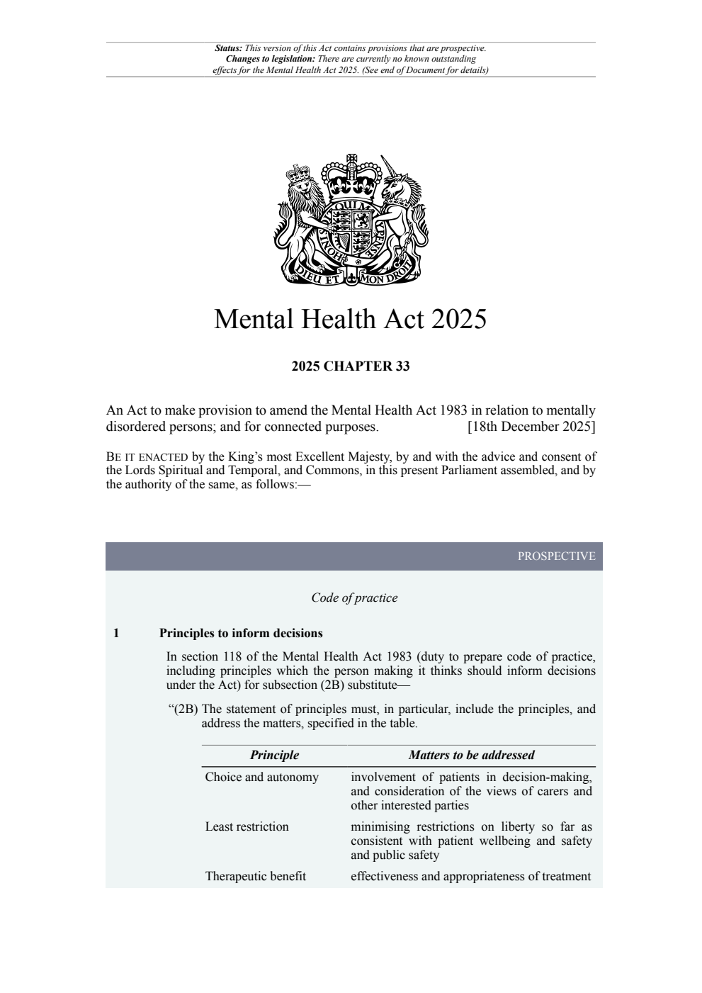 Mental Health Act 2025: Chapter 33. Revised 19 February 2026