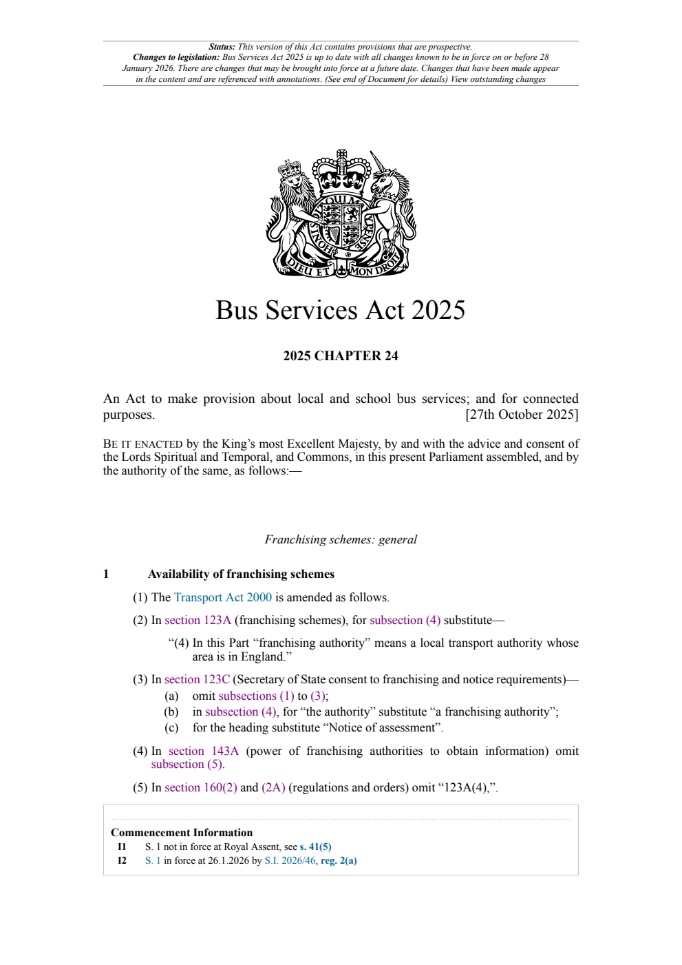 Bus Services Act 2025: Chapter 24. Revised 27 January 2026