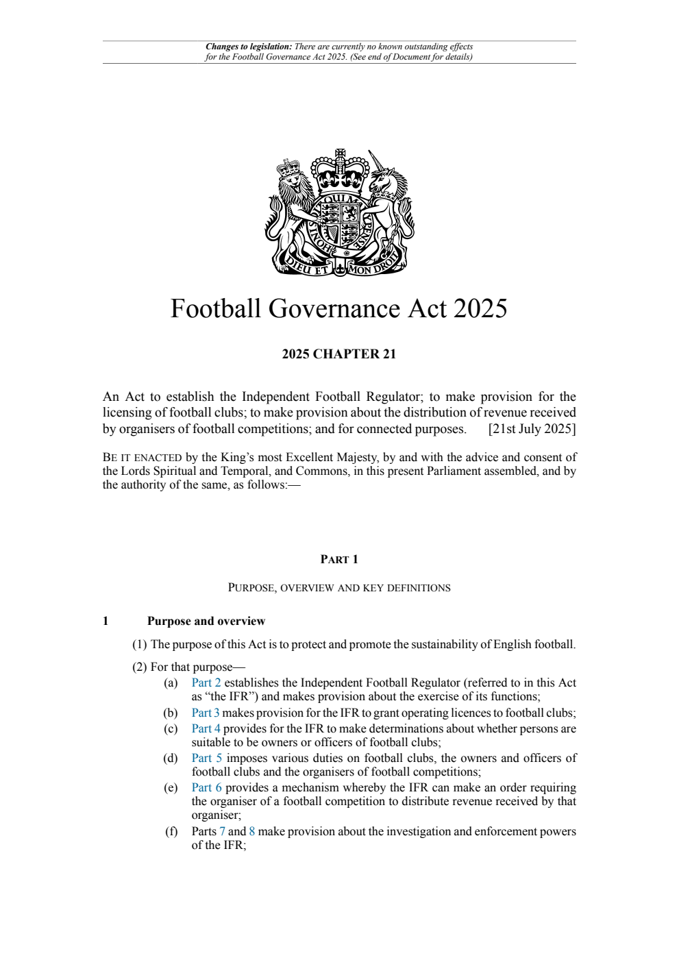 Football Governance Act 2025: Chapter 21. Revised 18 December 2025