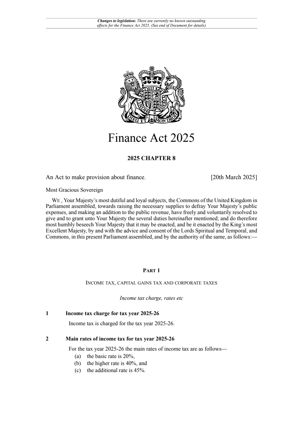Finance Act 2025: Chapter 8. Revised 30 December 2025