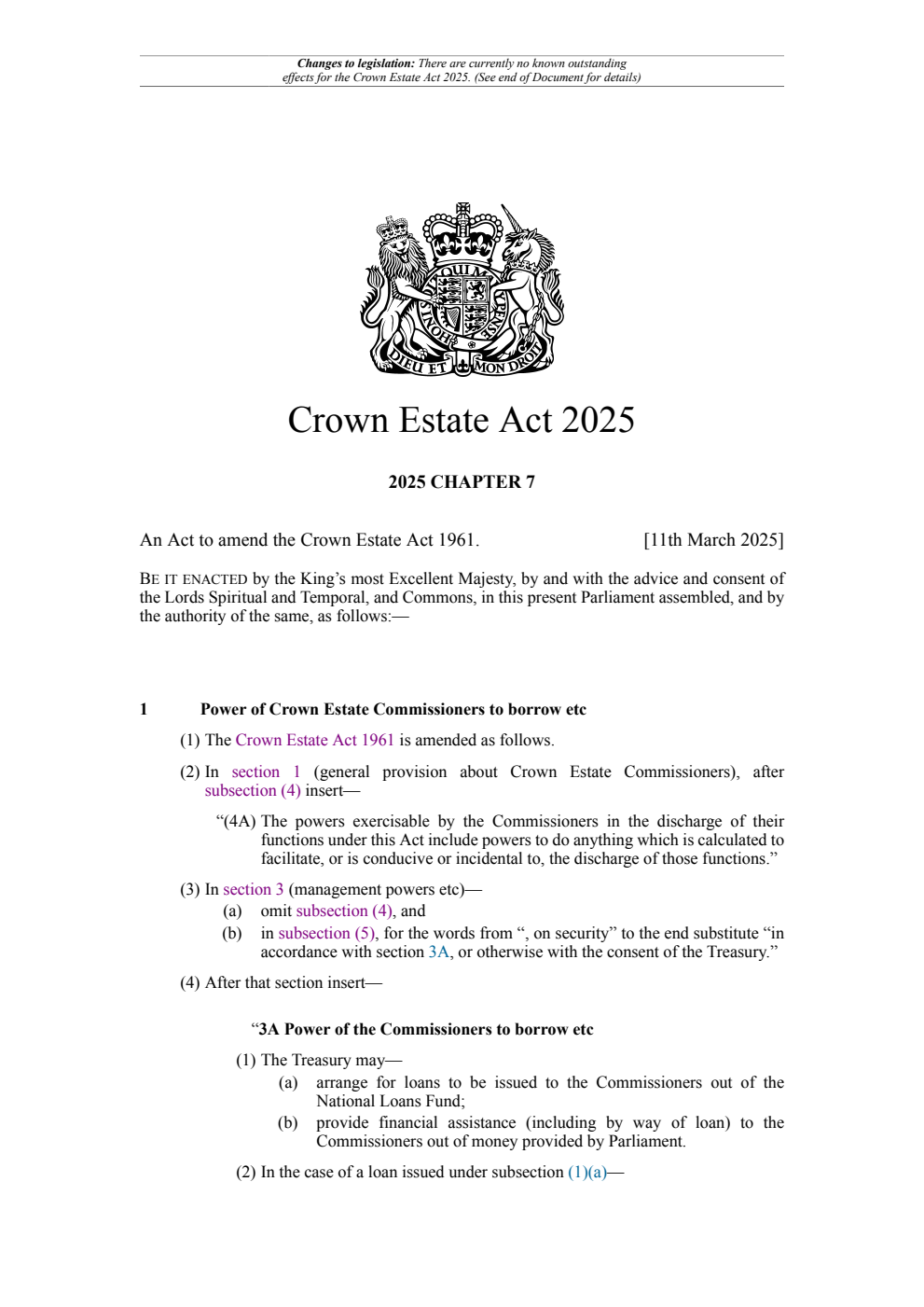 Crown Estate Act 2025: Chapter 7. Revised 11 June 2025