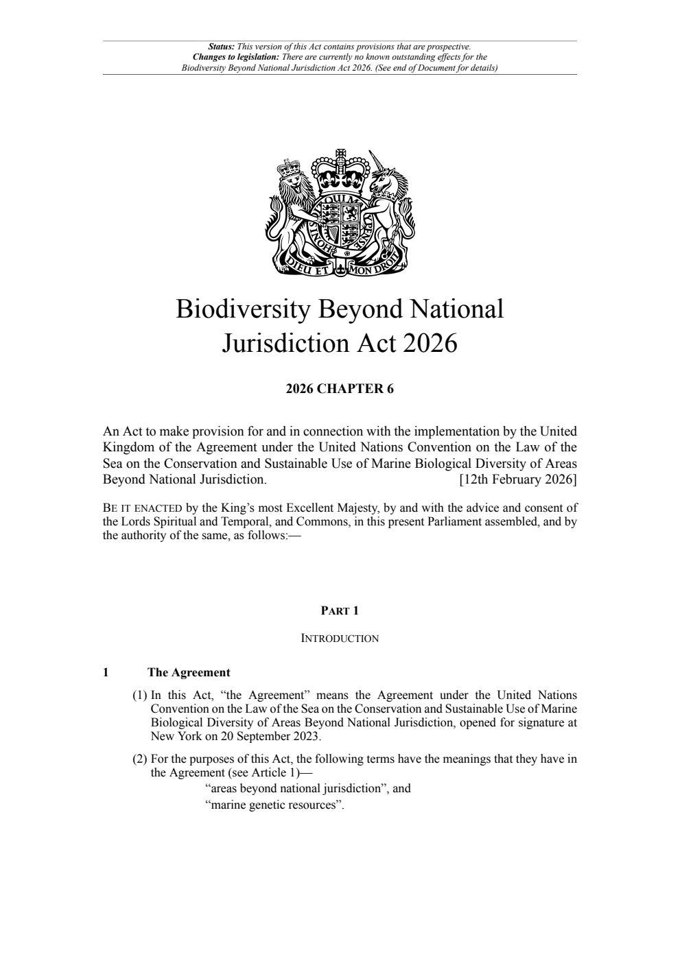 Biodiversity Beyond National Jurisdiction Act 2026: Chapter 6. Revised 05 March 2026