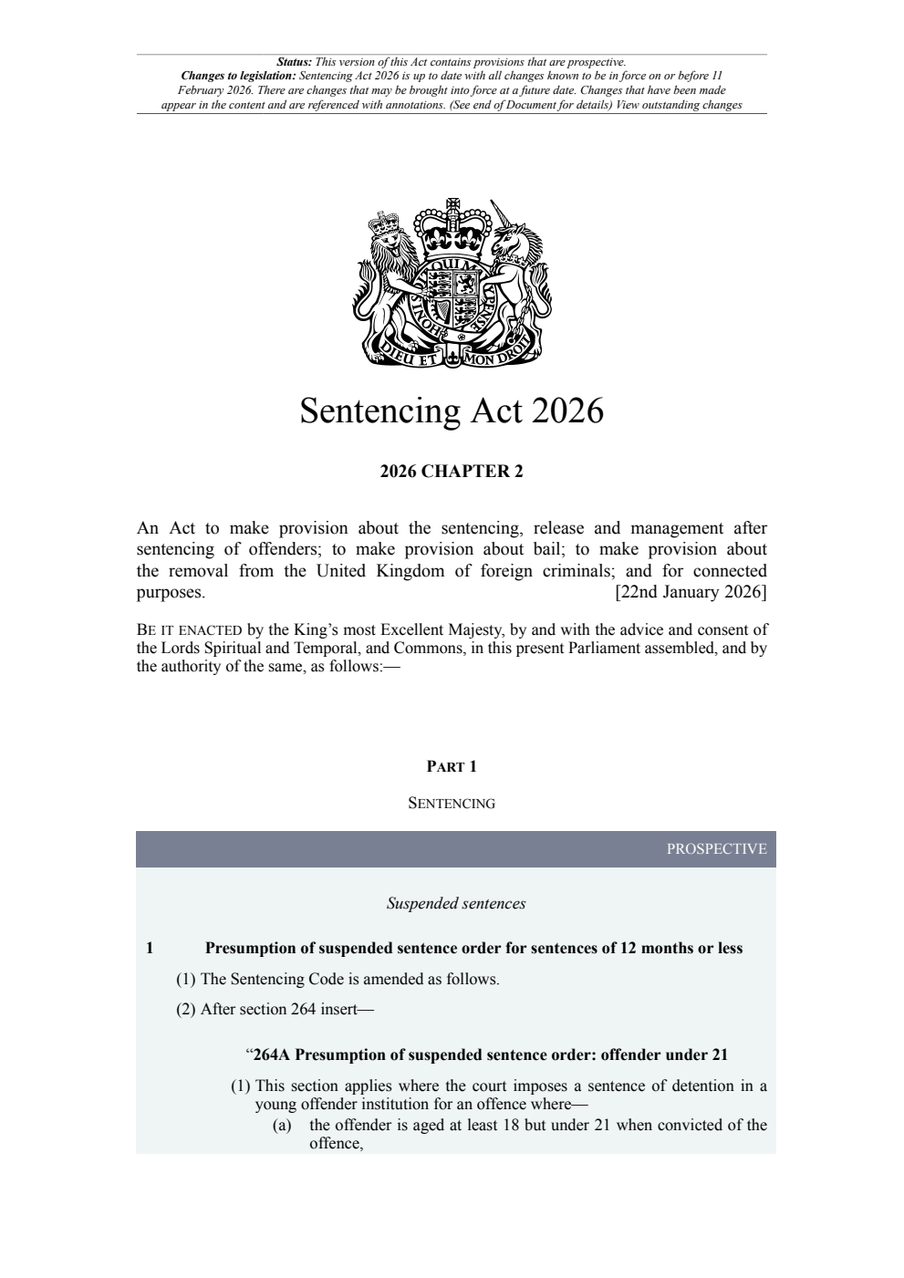 Sentencing Act 2026: Chapter 2. Revised 11 February 2026