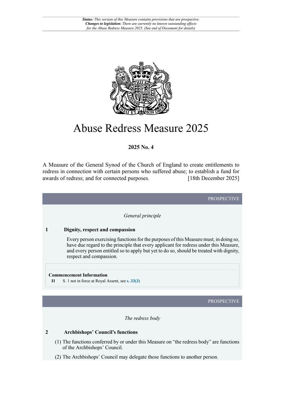 Abuse Redress Measure 2025. Revised 20 January 2026