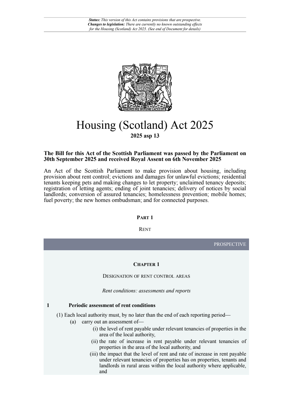 Housing (Scotland) Act 2025. Revised 21 January 2026