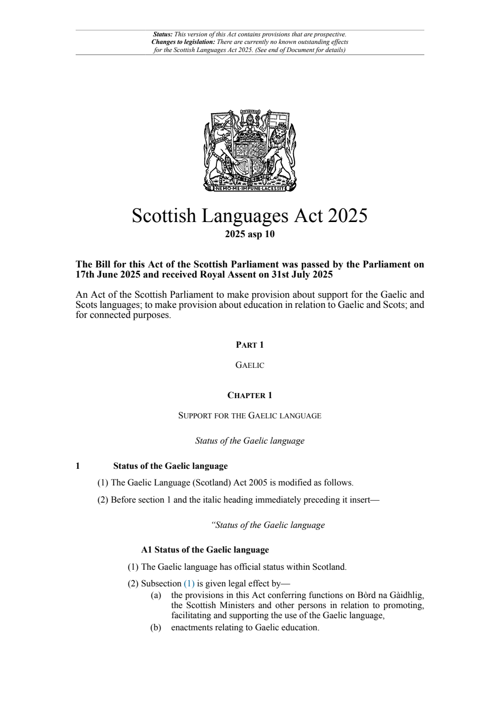 Scottish Languages Act 2025. Revised 30 November 2025