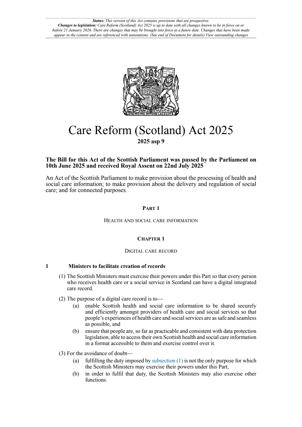 Care Reform (Scotland) Act 2025. Revised 15 January 2026