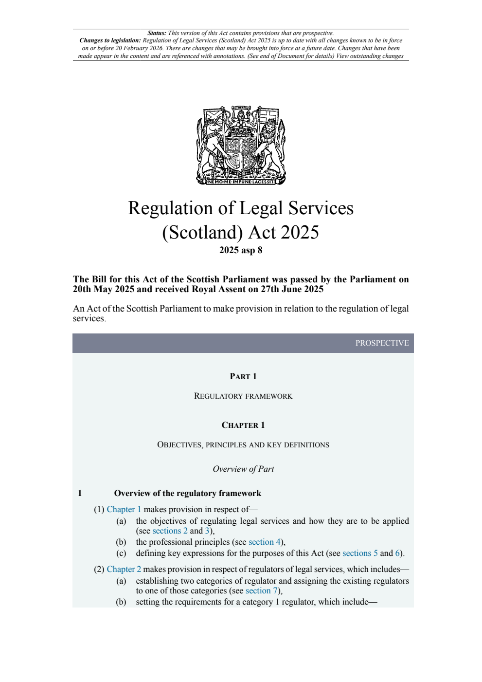 Regulation of Legal Services (Scotland) Act 2025. Revised 03 September 2025