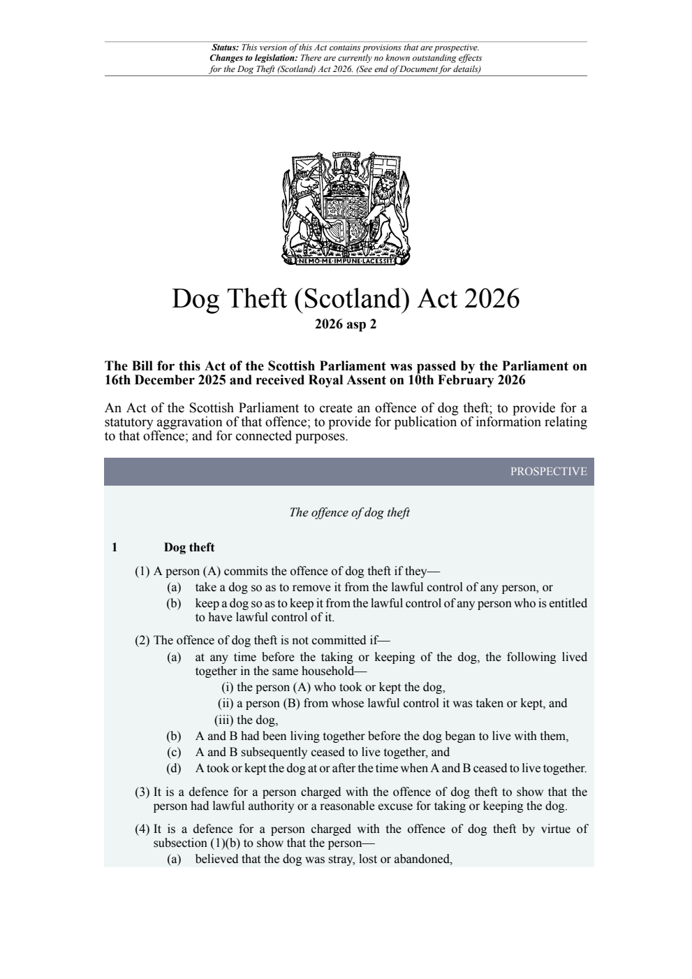 Dog Theft (Scotland) Act 2026. Revised 03 March 2026