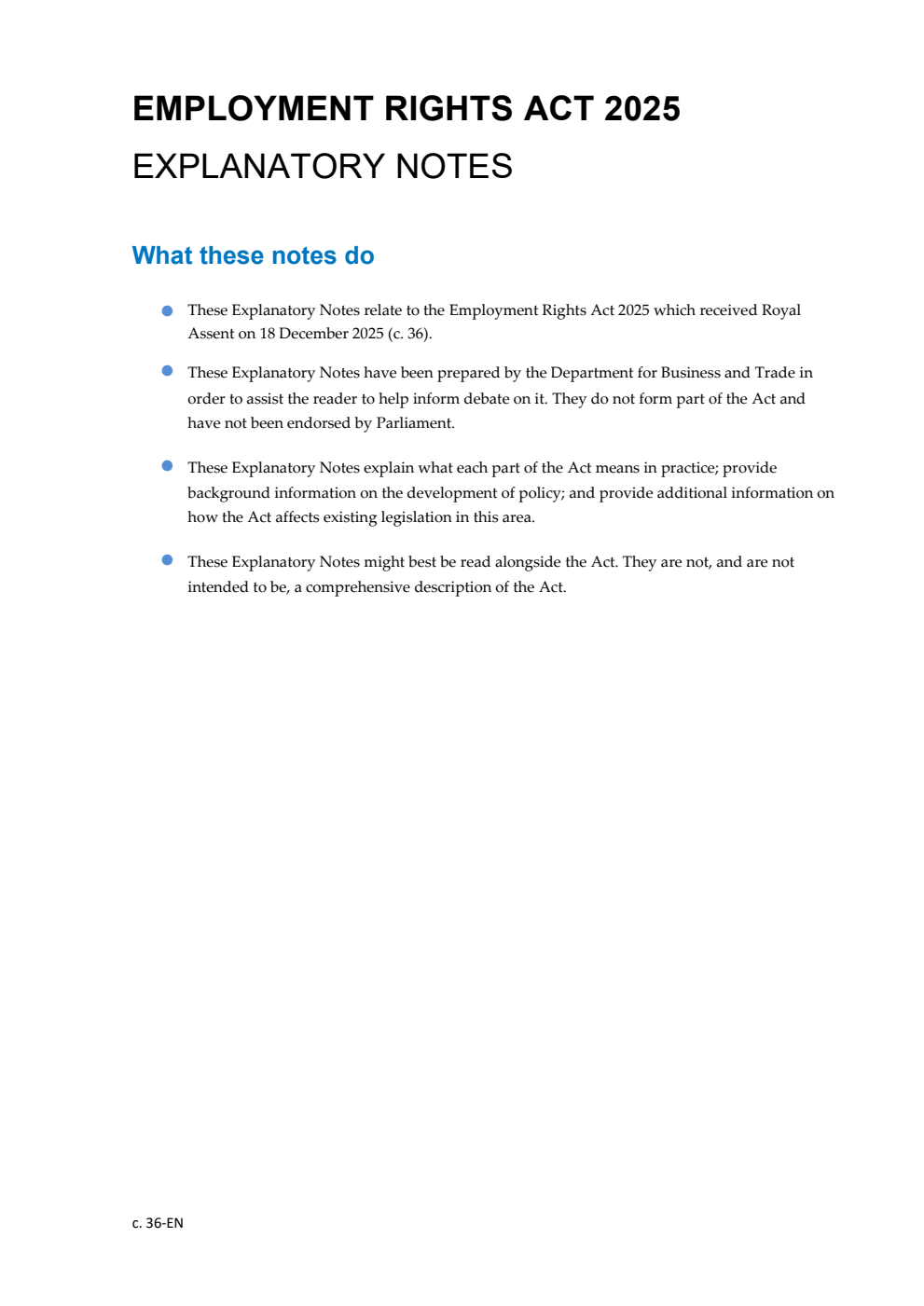 Employment Rights Act 2025: Chapter 36 Explanatory Notes