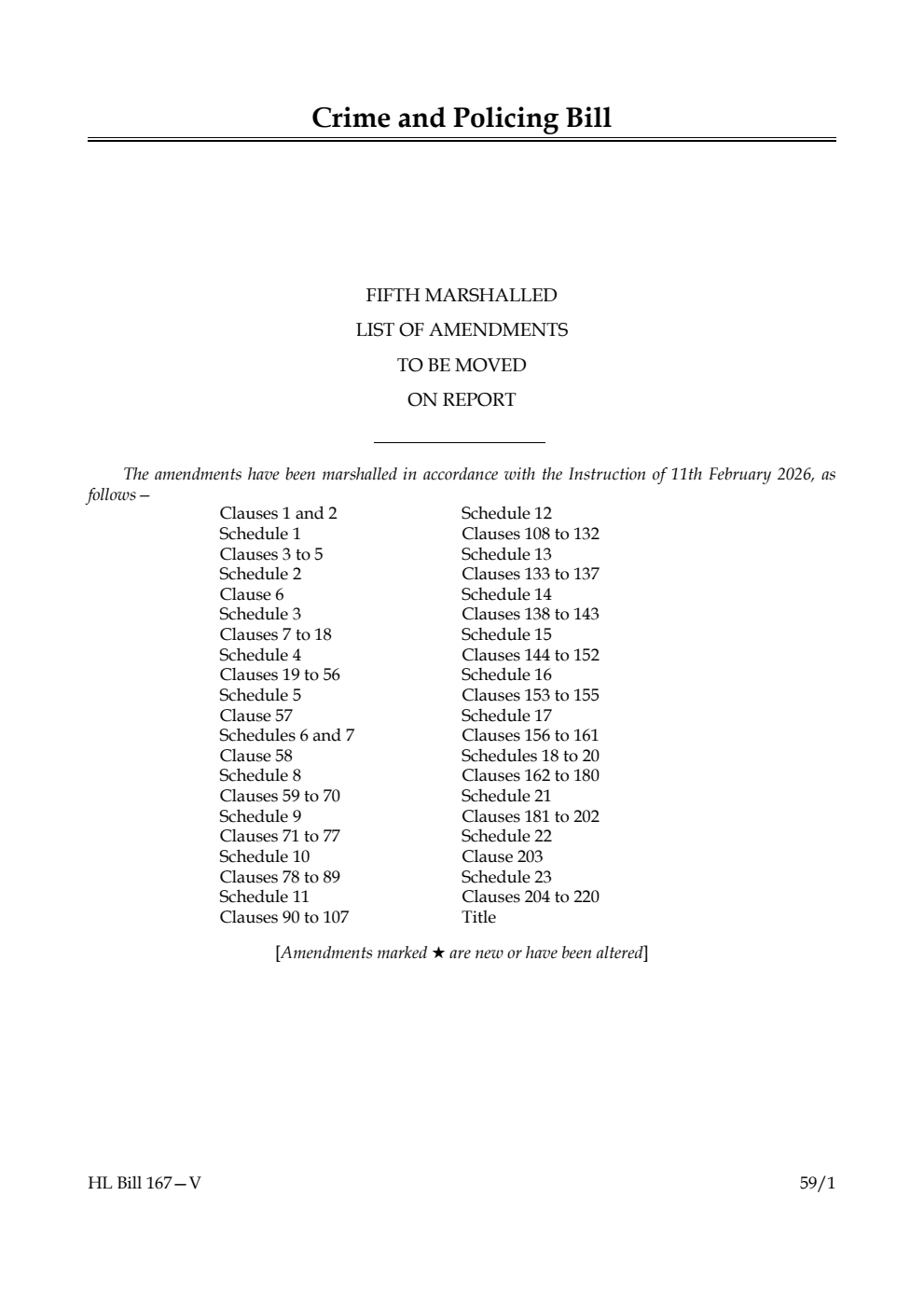 Crime and Policing Bill Fifth Marshalled List of amendments to be moved on report