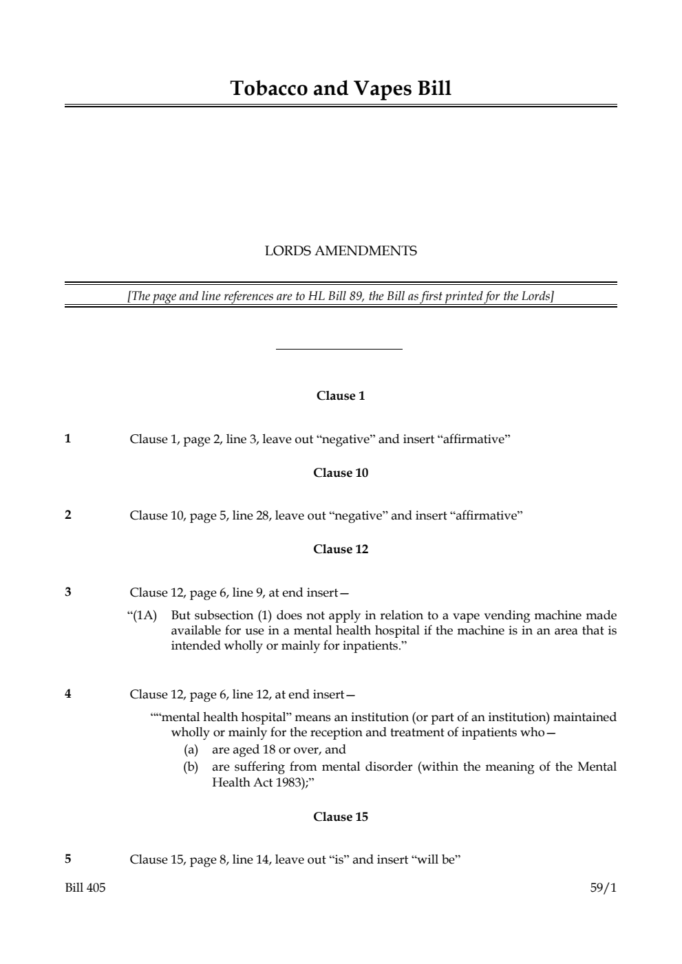 Tobacco and Vapes Bill Lords amendments