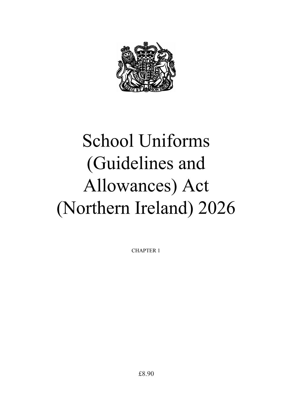 School Uniforms (Guidelines and Allowances) Act (Northern Ireland) 2026