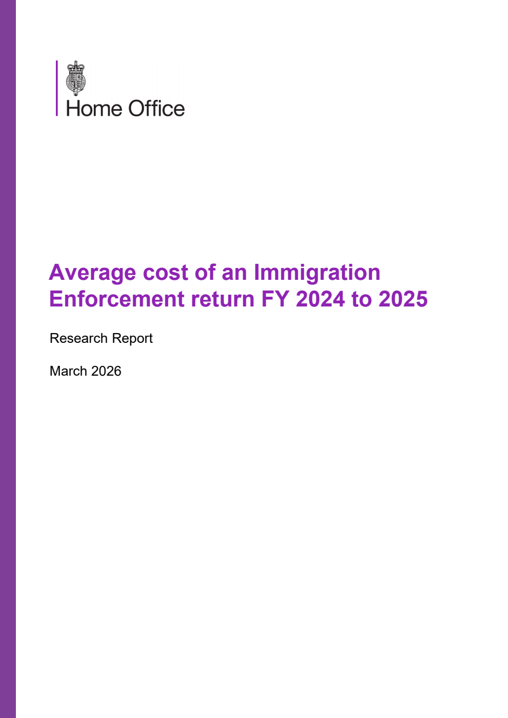 Home Office Research Report Average cost of an Immigration Enforcement return FY 2024 to 2025