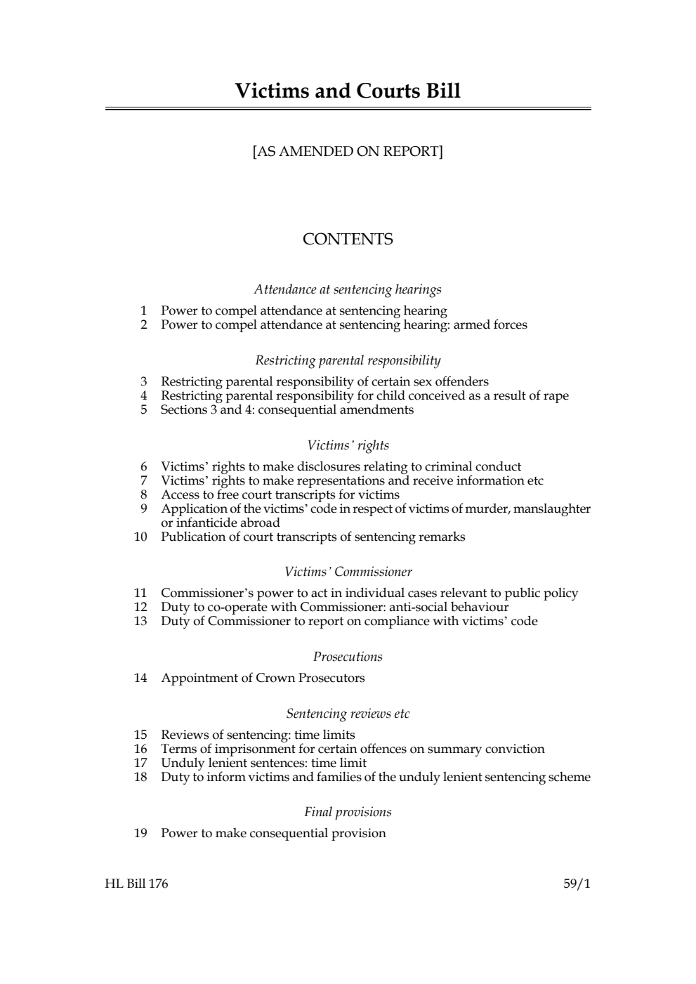 Victims and Courts Bill [as amended on Report]