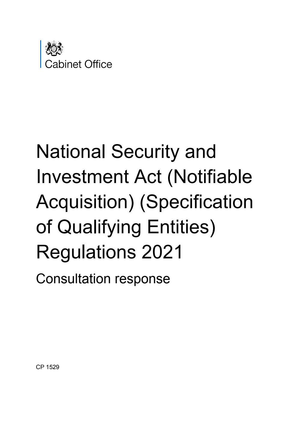 National Security and Investment Act (Notifiable Acquisition) (Specification of Qualifying Entities) Regulations 2021 - Consultation response