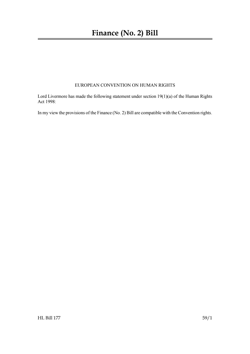 Finance (No. 2) Bill [as brought from the Commons]