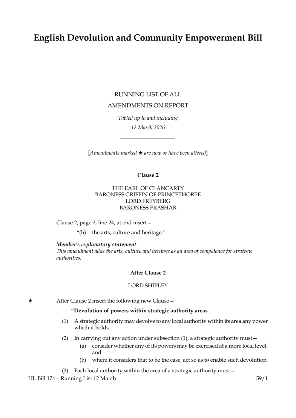 English Devolution and Community Empowerment Bill Running List of all amendments on report tabled up to and including 12 March 2026