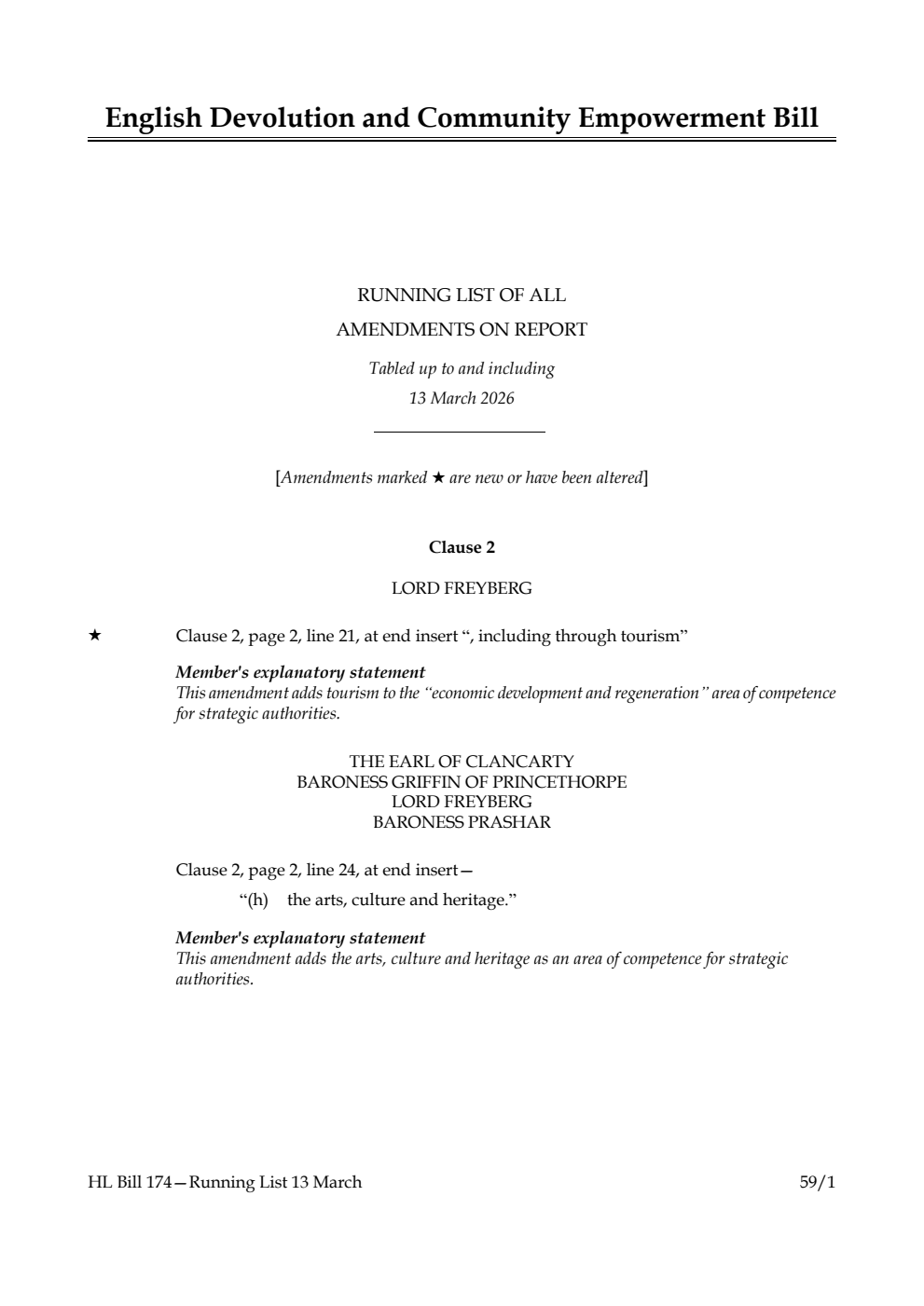 English Devolution and Community Empowerment Bill Running List of all amendments on report tabled up to and including 13 March 2026